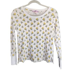 Victoria’s Secret XS Floral Waffle Knit Thermal Top Long Sleeve White Yellow
